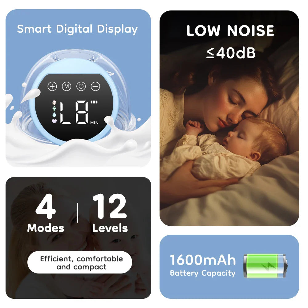 MAMIJOY Wearable Electric Breast Pumps 4 Modes 12 Levels Portable Hands Free Breast Pump Silent Comfort With 19/24mm Flange EB26