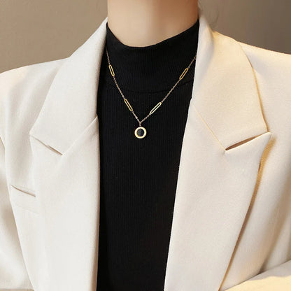 Classic Fashion Stainless Steel Roman Digital Wafer Pendant Necklace 2025 Fashion Jewelry Christmas Party Women's Sexy Necklace