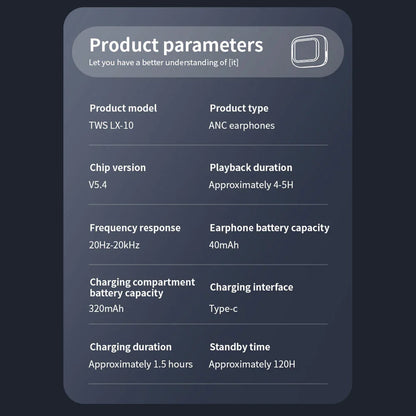 New Full Touch Screen Headphones ANC Bluetooth 5.4 Noise Cancelling Earphones HiFi Stereo Wireless In-Ear ENC Earbuds With Mic