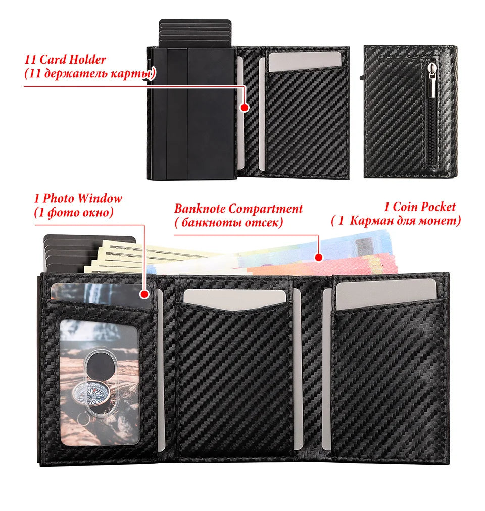 Men Smart Wallet Credit Card Holder for AirTag Carbon Fiber Aluminum Automatic Pop Out Cardholder Case with Money Clip