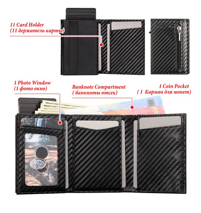 Men Smart Wallet Credit Card Holder for AirTag Carbon Fiber Aluminum Automatic Pop Out Cardholder Case with Money Clip