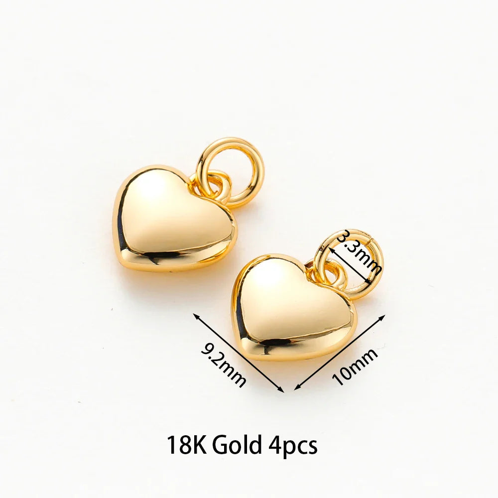 4pcs/lot 14K 18K Gold Plated Heart Charm with Jump Ring Necklace Making Supplies Solid Love Pendant For DIY Jewelry Accessories