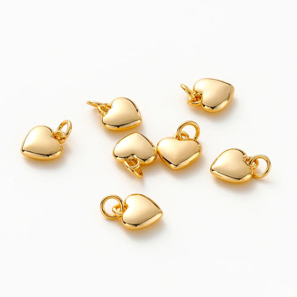 4pcs/lot 14K 18K Gold Plated Heart Charm with Jump Ring Necklace Making Supplies Solid Love Pendant For DIY Jewelry Accessories