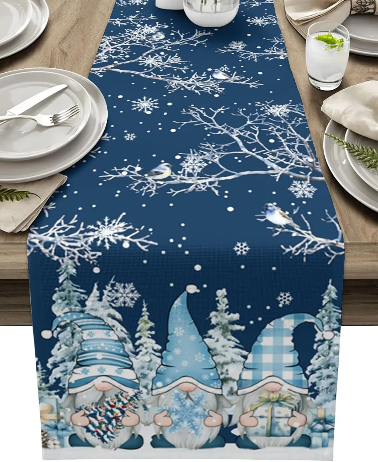 Christmas Gnome Snowflake Branch Bird Linen Table Runner Dresser Scarves Winter Xmas Kitchen Table Runner Christmas Decorations