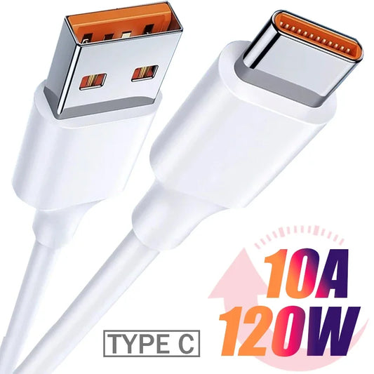 120W 10A High-speed Charging Data Cable USB Type C Cellphone Charger Wire Cord for Huawei Mate X5 Samsung Xiaomi 2M/1.5M/1M
