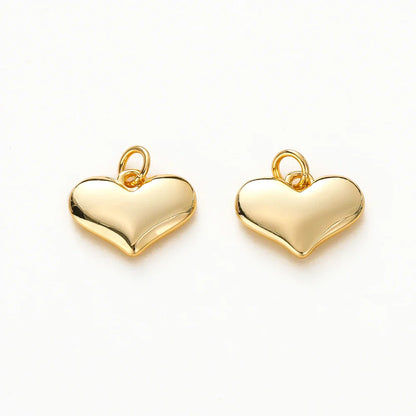 4pcs/lot 14K 18K Gold Plated Heart Charm with Jump Ring Necklace Making Supplies Solid Love Pendant For DIY Jewelry Accessories