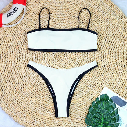 Woman Swimwear 2024 High Waist Bikinis Shorts Women's Swimsuit Luxury Ribbed Two-piece Bathing Suits Summer Bikini Set Swim Suit
