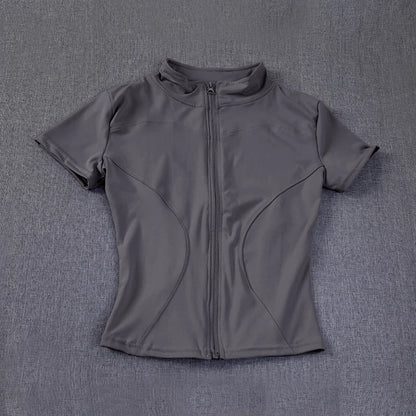 Women sport wear Slim Fit Polyester Quick-drying Full Zip Outdoor Fitness Running Tights Short Sleeves Women's Yoga Wear