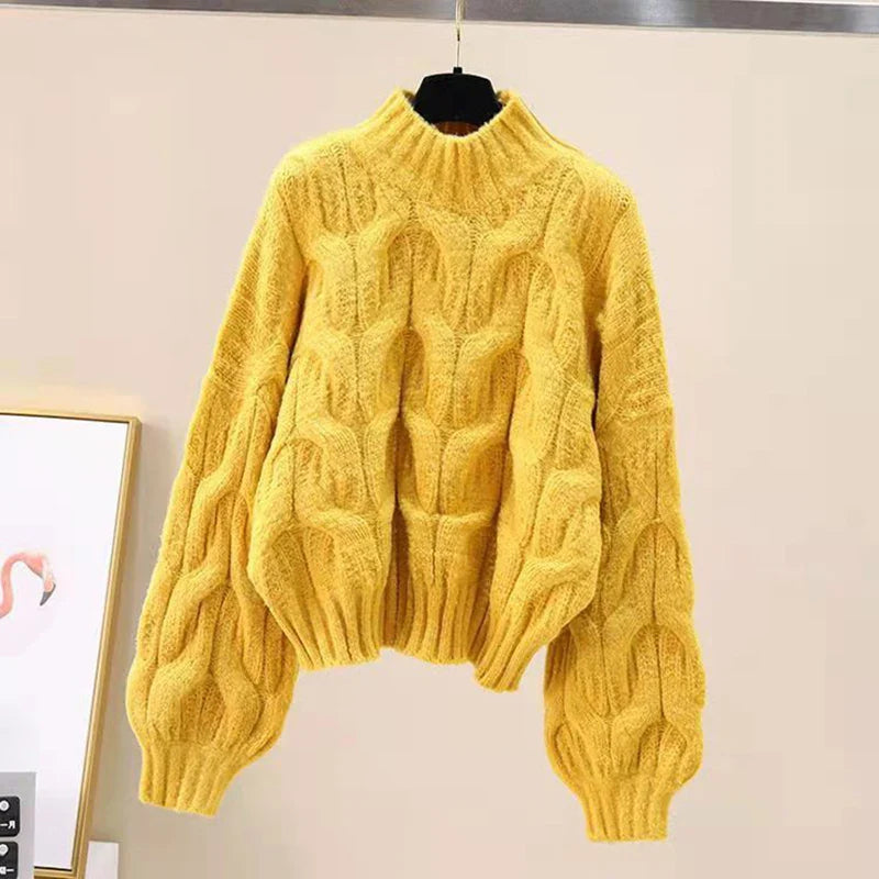 Twist Sweater Women Lantern Long-Sleeved Loose Lazy Chic Fall Winter Korean Knitted Casual O-Neck Pullover Female Sweet Jumpers