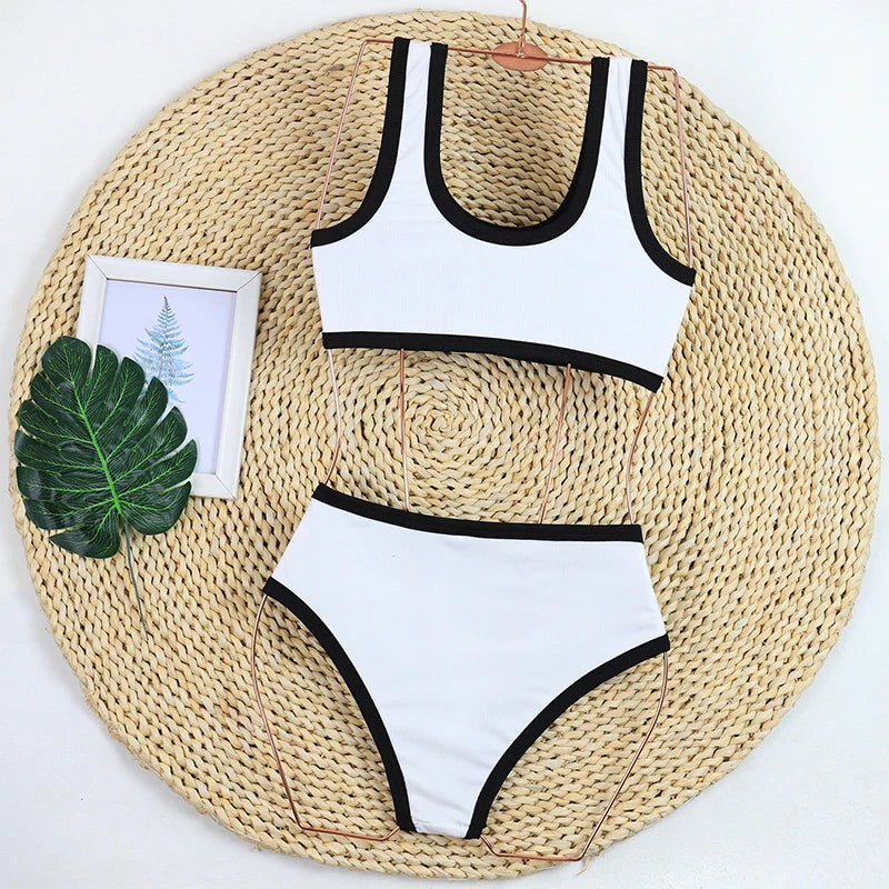 Woman Swimwear 2024 High Waist Bikinis Shorts Women's Swimsuit Luxury Ribbed Two-piece Bathing Suits Summer Bikini Set Swim Suit