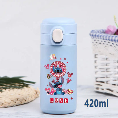 Disney Stitch 420ml Thermal Cup Sports Water Bottle Kids Portable Large Capacity Outdoor Vacuum Cup Stainless Steel Bottle