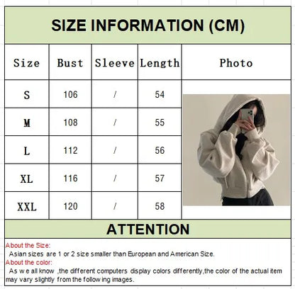 Fashion Zipper Hood Sweatshirt Women Autumn Long Sleeve Crop Tops Casual Y2K Hoodies Streetwear Harajuku Female Jackets Coats