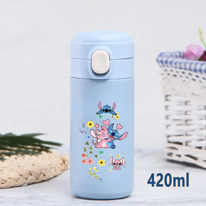 Disney Stitch 420ml Thermal Cup Sports Water Bottle Kids Portable Large Capacity Outdoor Vacuum Cup Stainless Steel Bottle