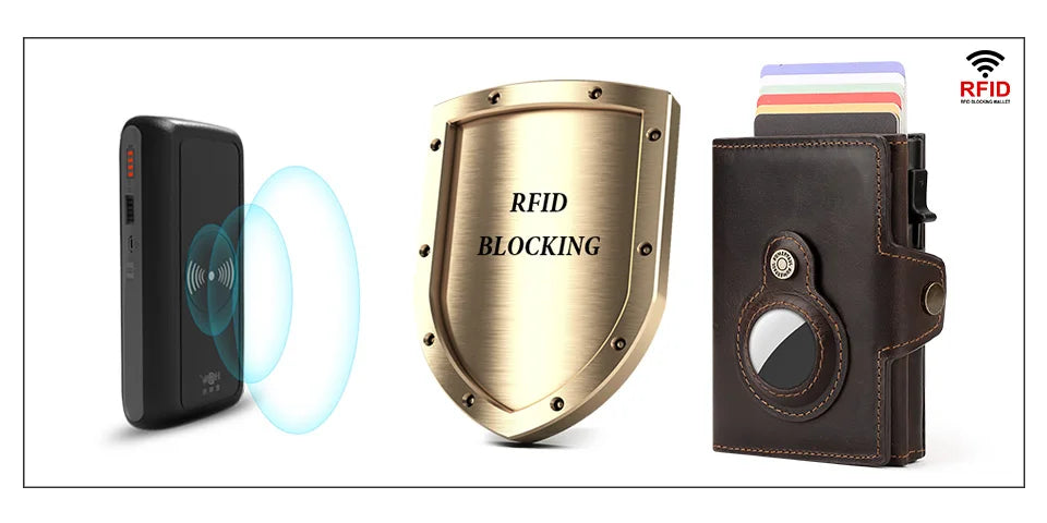 Anti-scan Magnet Credit Card Holder Wallet Genuine Leather Automatic Pop Out Aluminum Smart Wallets Luxury AirTag Purse Set