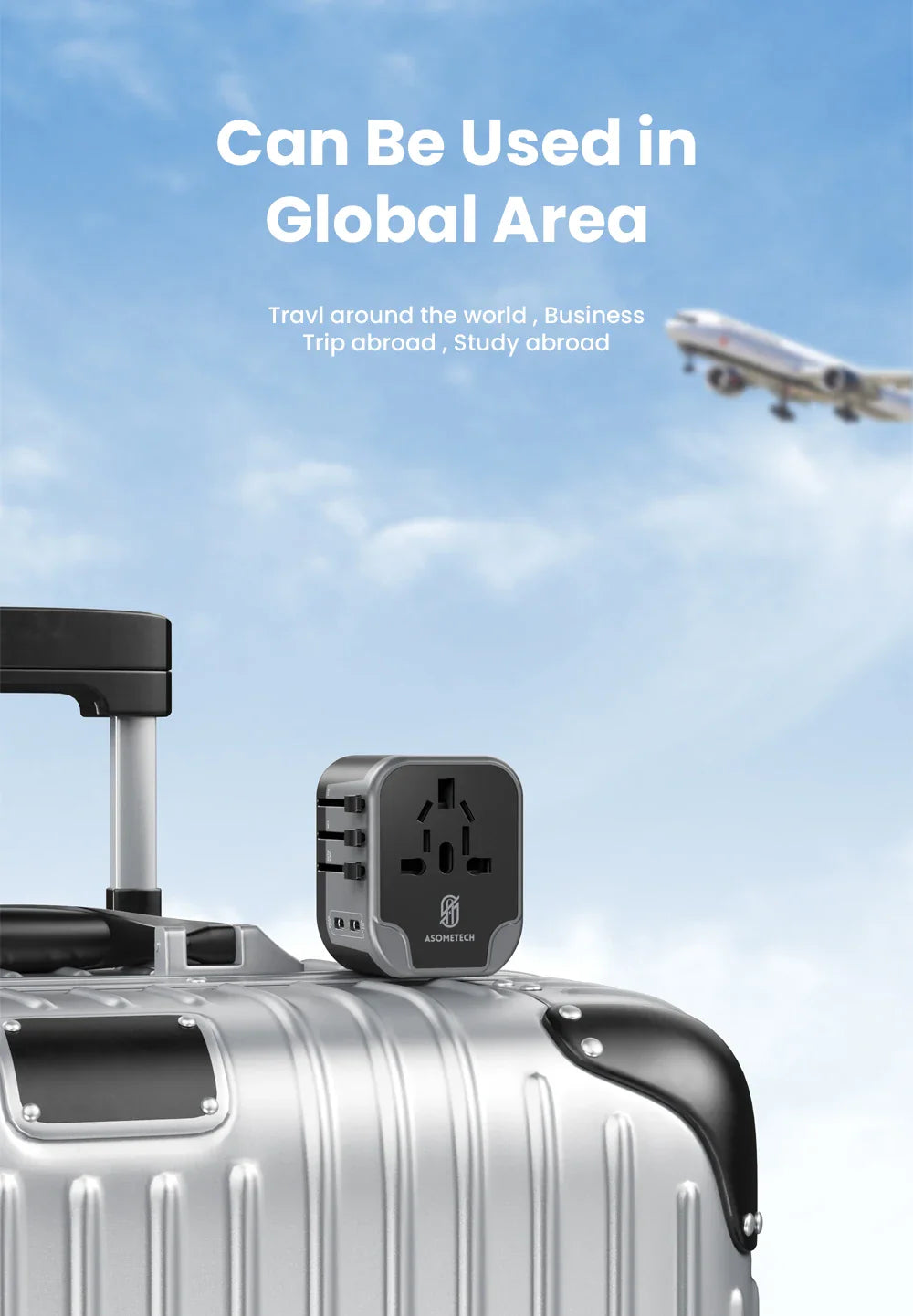 ASOMETECH International Travel Adapter USB Charger 2 USB and 2 Type C Port All-in-one Wall Charger for US EU UK AUS Travel