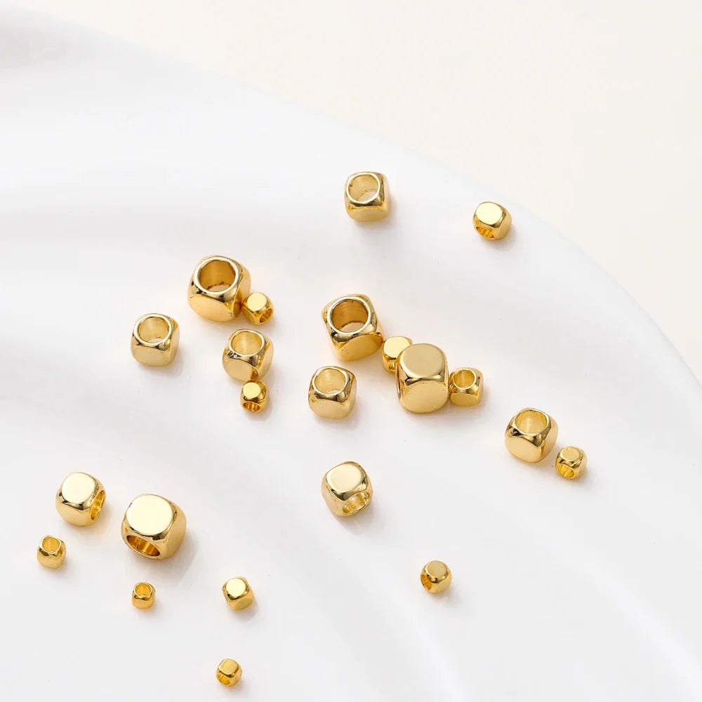 50pcs/lot 2-5mm 14K/18K Real Gold Plated Brass Square Spacer Loose Beads for DIY Jewelry Making Beads Accessories Findings