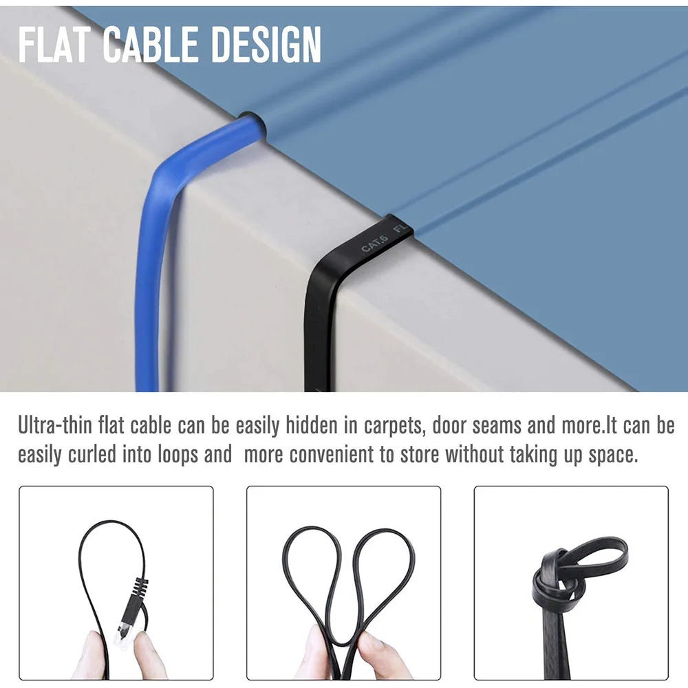 Cat 6 Ethernet Cable 1000M Network, Slim long Flat Internet LAN Patch Cord, Cat6 Solid High Speed weatherproof Cable for Router
