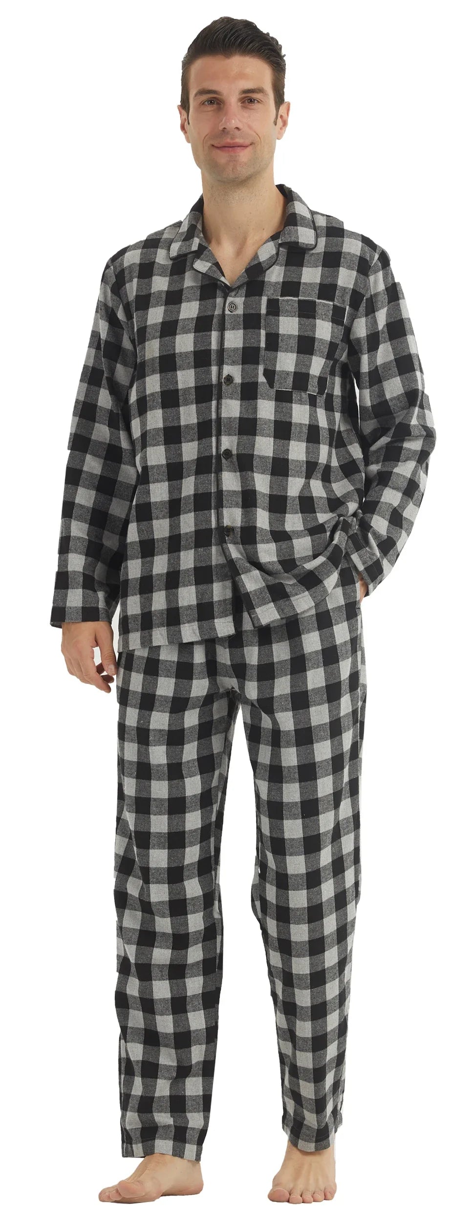 Mens Flannel Pajama Sets Cotton Plaid Pajamas for Men Pjs Set Soft Lounge Sleepwear Pj Pants with Pockets Flannel Shirts