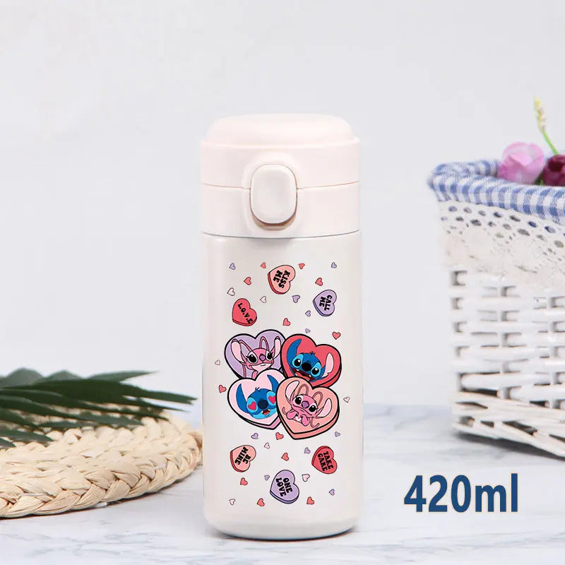 Disney Stitch 420ml Thermal Cup Sports Water Bottle Kids Portable Large Capacity Outdoor Vacuum Cup Stainless Steel Bottle