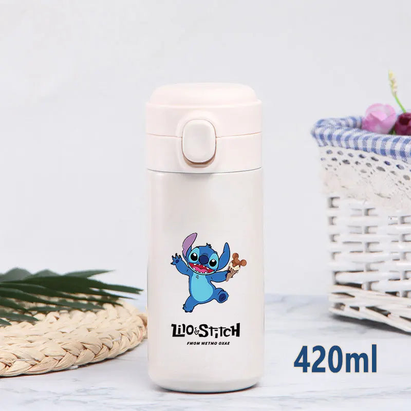 Disney Stitch 420ml Thermal Cup Sports Water Bottle Kids Portable Large Capacity Outdoor Vacuum Cup Stainless Steel Bottle