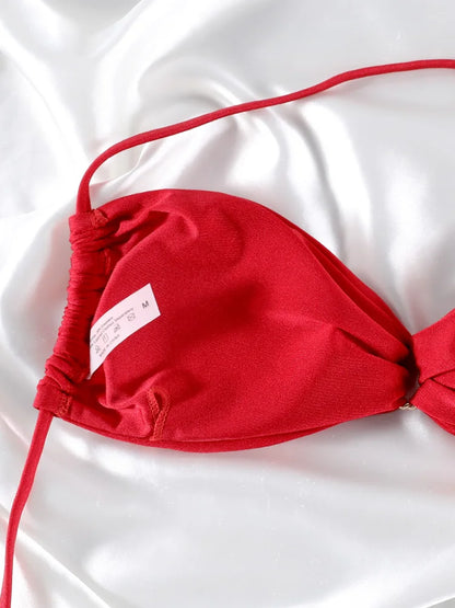 Solid Color Bikinis Push Up Swimwear Women Halter Bikini Set Shiny Swimsuit Push Up Bathing Suits Bandage Beachwear Thong