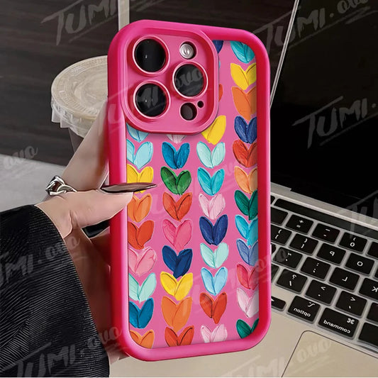 Lovely Rainbow Love Heart Soft Silicone Case for iPhone 14 15 Pro Max 13 12 11 X XS XR 7 8 Plus SE 2020 Shockproof Back Cover
