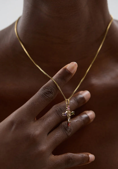 Yhpup Delicate Colorful Bling Cubic Zirconia Cross Pendant Stainless Steel Luxury Necklace High-Grade Fashion Shiny Jewelry Gift