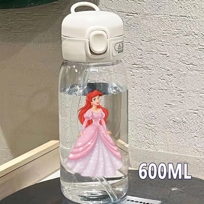 Straw 600/400ML Water Cup Princess Children Portable Plastic Mermaid Frozen Transparent Large Capacity Sport Water Bottle