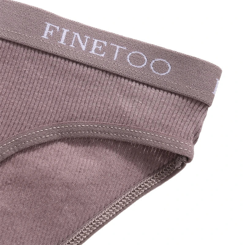 FINETOO 4Pcs Cotton Striped Underwear Women's Panties Letter Belt Briefs Ladies Low Waist Lingerie Solid Breathable Underpants