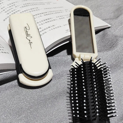 Foldable Hair Brush Portable Massage Comb Head Massager Anti-Static Travel Hair Combs with Mirror Girls Hair Styling Accessories