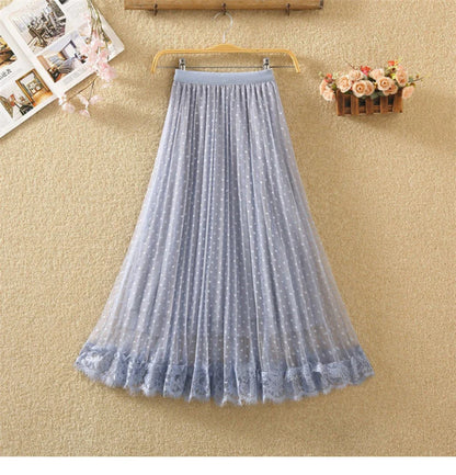 Tutu Tulle Long Maxi Skirt Women Fashion 2023 Korean Cute Pink High Waist Pleated Skirt Mesh Female Lady Aesthetic Faldas