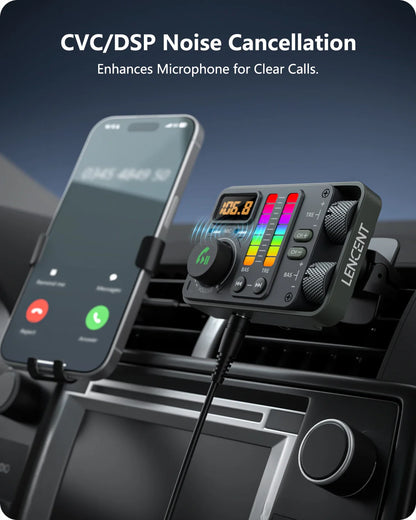LENCENT Bluetooth 5.3 Car FM Transmitter, Hi-Fi Treble & Bass Music Player, PD20W QC18W Fast Car Charger, Radio Bluetooth Car Ad