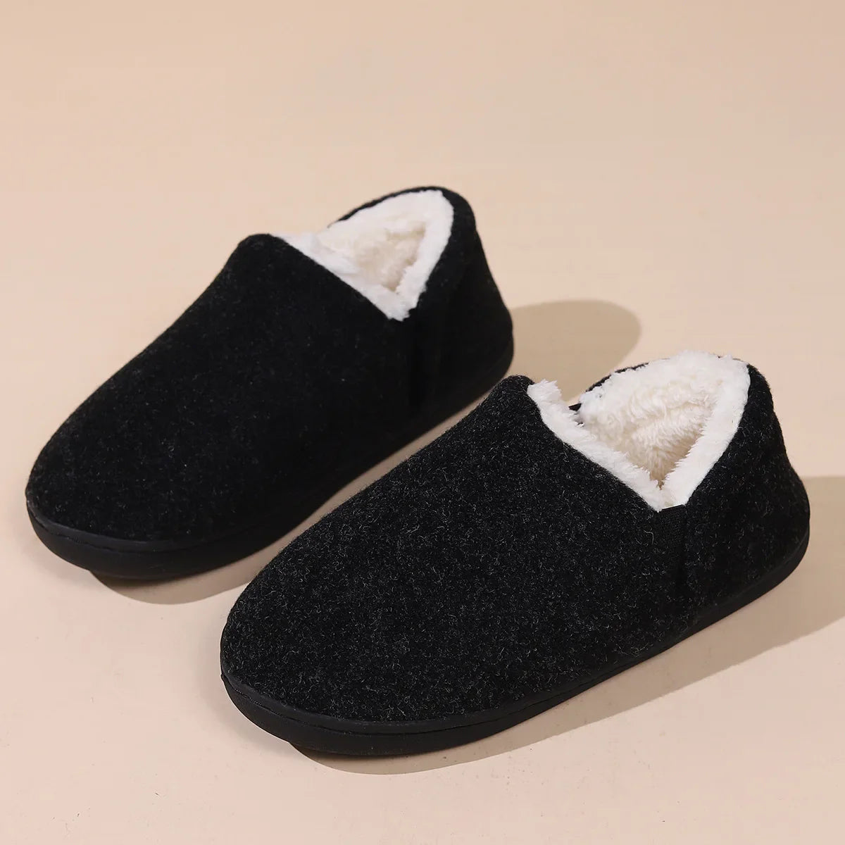 Bebealy Winter Slippers For Men Outdoor Antiskid Men Slippers Fashion Casual Warm Fluffy Slippers Indoor Plush Flat Men Shoes