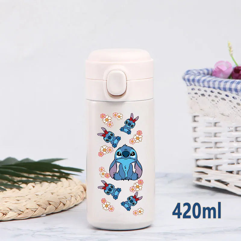 Disney Stitch 420ml Thermal Cup Sports Water Bottle Kids Portable Large Capacity Outdoor Vacuum Cup Stainless Steel Bottle