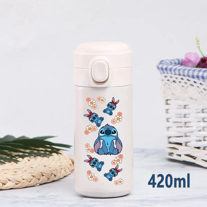 Disney Stitch 420ml Thermal Cup Sports Water Bottle Kids Portable Large Capacity Outdoor Vacuum Cup Stainless Steel Bottle