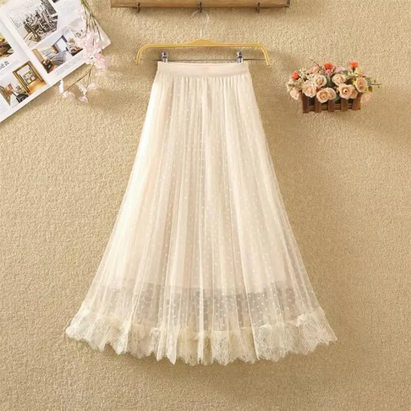 Tutu Tulle Long Maxi Skirt Women Fashion 2023 Korean Cute Pink High Waist Pleated Skirt Mesh Female Lady Aesthetic Faldas