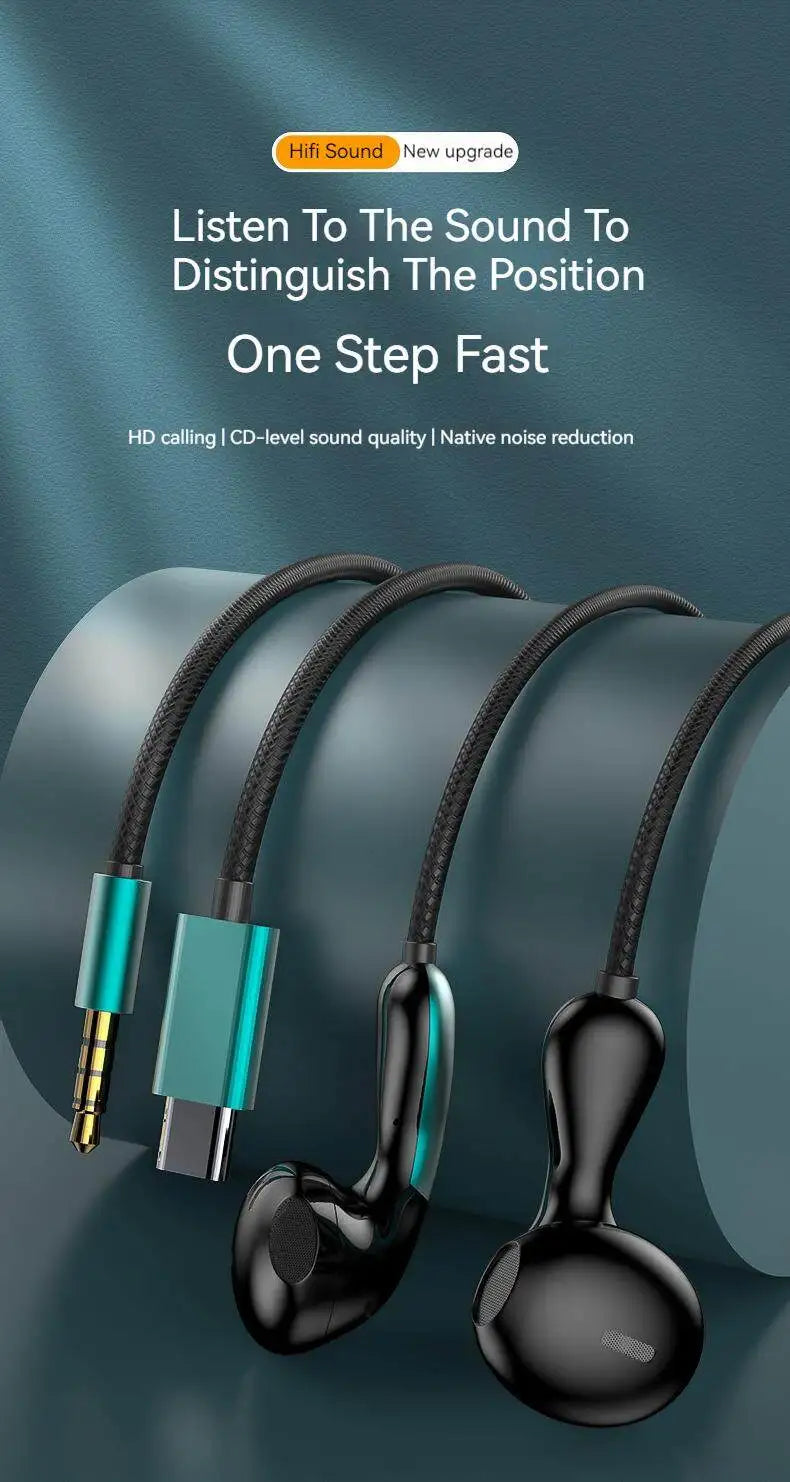 Wired Earphone 3.5mm AUX/Type C HiFi Surround Heavy Bass With MIC In-Ear Game Music Headsets For Samsung Huawei Xiaomi iPad PC