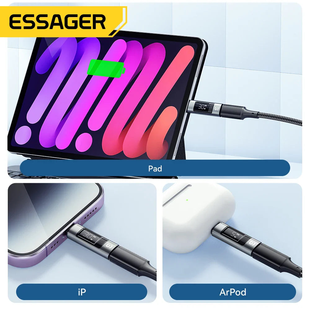 Essager Type C to Lighting OTG Adapter Digital Display Fast Charging Type-C Female To Lightning Male Connector For iPhone 15 14