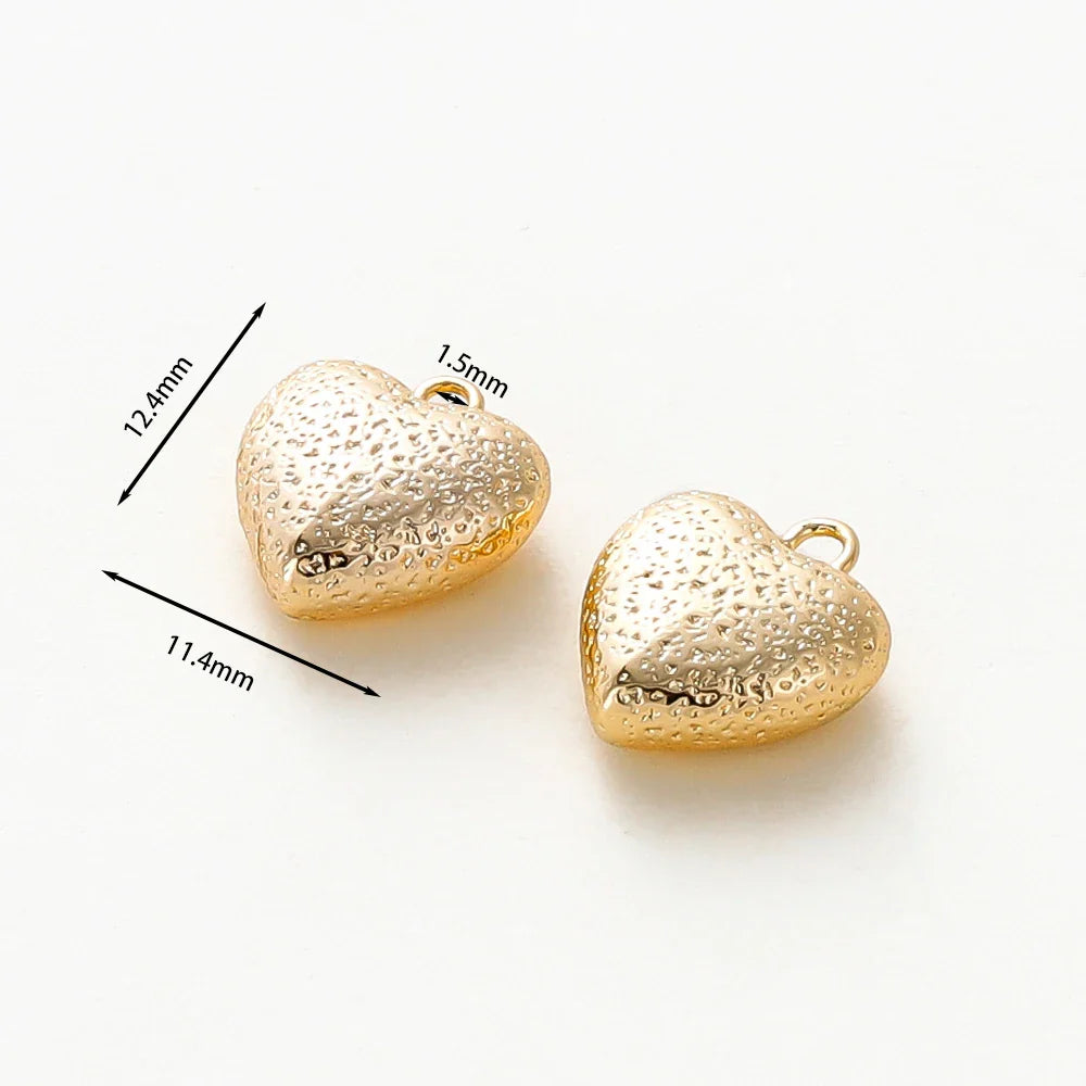 4pcs/lot 14K 18K Gold Plated Heart Charm with Jump Ring Necklace Making Supplies Solid Love Pendant For DIY Jewelry Accessories