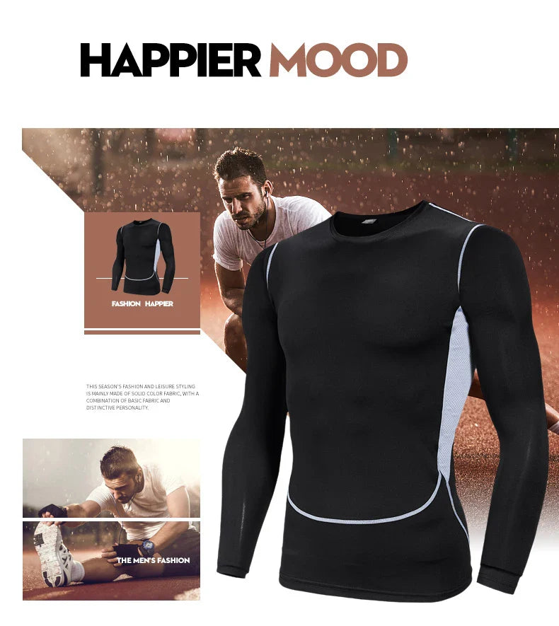 Men Compression Running T Shirt Fitness Tight Long Sleeve Sport Tshirt Training Jogging Shirts Gym Sportswear Quick Dry Rashgard