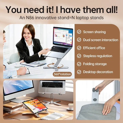 Laptop Stand with 360 Rotating Base, Computer Notebook Laptop Riser Metal Holder for Desk Collaborative Work, Fits All MacBook