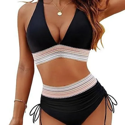 New 2025 Summer Beachwear Women Textured Bikini Set Wide Shoulder Belt Swimwear High Waist Push Up Bathing Suits Female Swimsuit