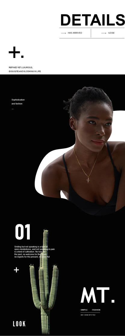 Yhpup Delicate Colorful Bling Cubic Zirconia Cross Pendant Stainless Steel Luxury Necklace High-Grade Fashion Shiny Jewelry Gift