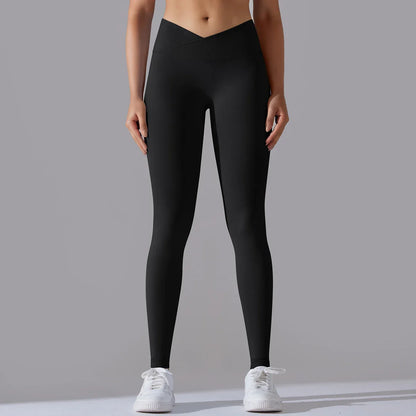 Crossover Waist Women Yoga Leggings Hips Lifting Gym Leggings Seamless Sport Pants High Waist Fitness Leggings Workout Running
