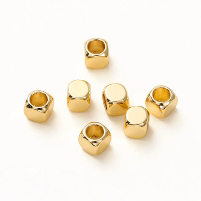 50pcs/lot 2-5mm 14K/18K Real Gold Plated Brass Square Spacer Loose Beads for DIY Jewelry Making Beads Accessories Findings