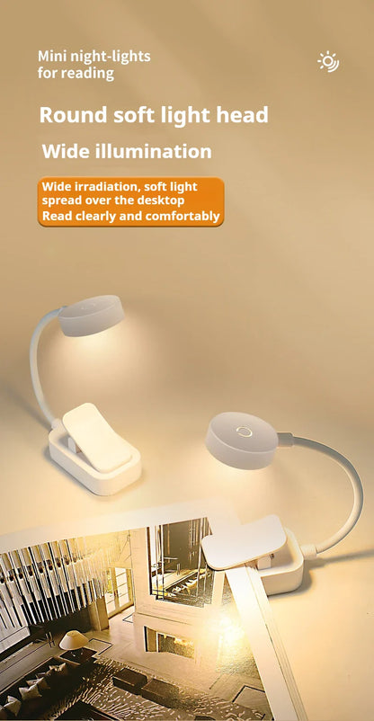 Portable LED Book Lights Eye Protection Night Light Mini 360°Clip-On Desk Reading Battery Lamp Travel Bedroom