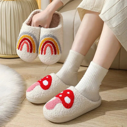 Winter Home Women Slippers Cozy Comfortable Style Embroidered agaric Soft Houseshoes Shoes