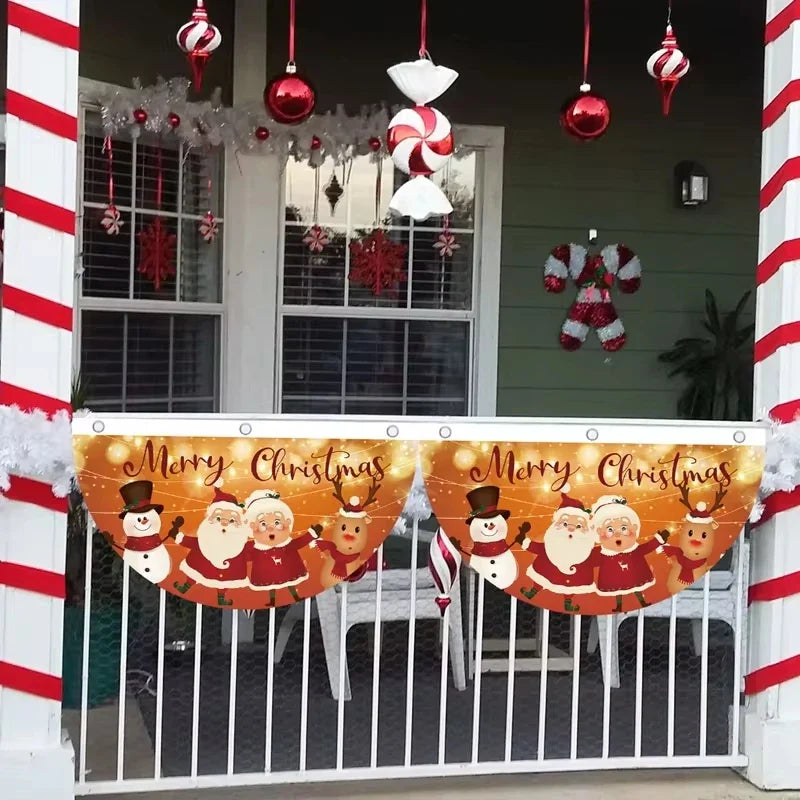 Christmas Fan-shaped Flag Banner Christmas Decoration for Home 2024 Christmas Ornament Xmas Navidad Noel Gift New Year 2025