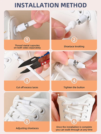 Elastic No Tie Shoelaces Semicircle Shoe Laces For Kids and Adult Sneakers Shoelace Quick Lazy Metal Lock Laces Shoe Strings