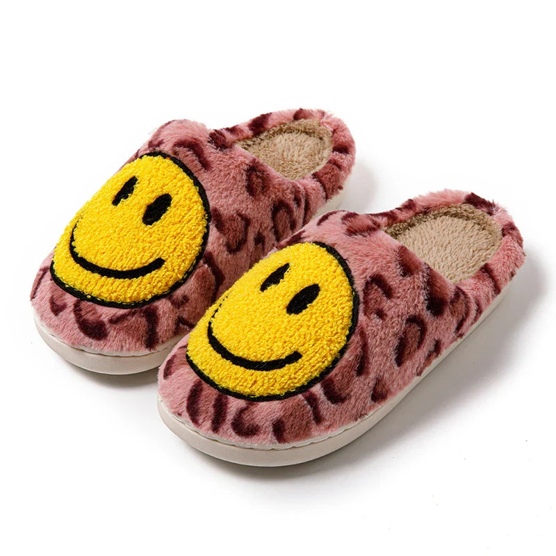 Leopard Fluffy Slippers for Home Smile Designer Platform Shoes Women 2024 Indoor Plush Sliders Warm Flats Chic Winter Footwear